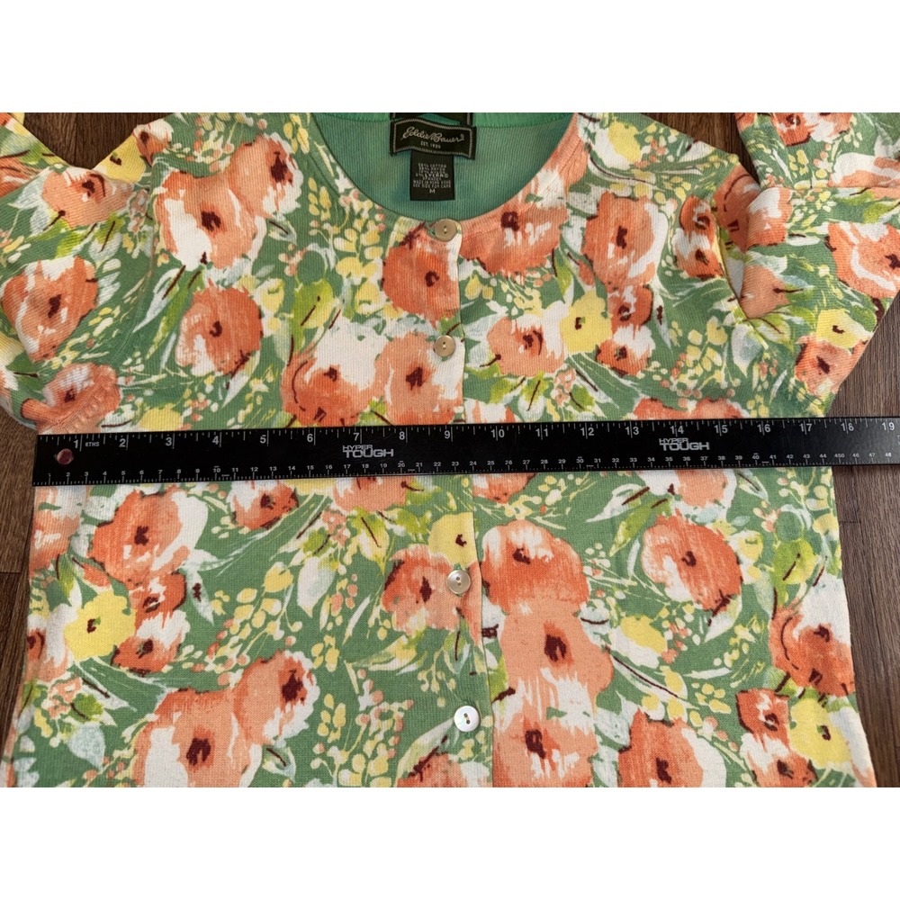 Eddie Bauer Womens Green Peach Floral Button Front Cardigan 3/4 Sleeve Stretch M - Picture 5 of 8